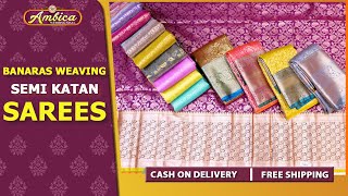 @1480 Banaras Weaving Semi Katan Sarees | 6300257270 Free courier www.ambicaweddingmall