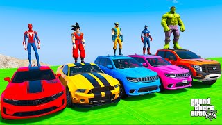 SPIDERMAN Epic Mount Chiliad Backflip RAMP Challenge for Cars! SuperHero Goku Venom Hulk – GTA 5