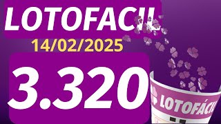 Resultado da LOTOFACIL  Concurso 3320, Sorteio Dia  14/02/2024