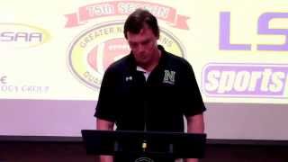 Newman HC Nelson Stewart speaks at Greater NO QB Club- Sept 2, 2014