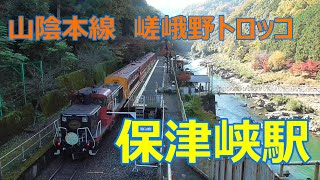 JR西日本・山陰本線と嵯峨野トロッコの保津峡駅の風景　HOZUKYO STATION KYOTO JAPAN