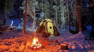 ALONE in the freezing COLD! EXTREME hot tenting survival!