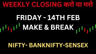 Nifty Prediction For Tomorrow and Banknifty Analysis|| 14th Feb| TRIPPLE BOTTOM OR BREKDOWN करेगा !