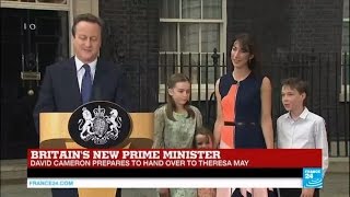 Britain's new prime minister: David Cameron speaks outside of 10 Downing Street for last time