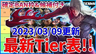 俺的モバレ全レーン最新Tier表紹介！確定BAN枠\u0026BAN候補についても！2023/03/09更新【モバイルレジェンド/MobileLegend】【Cyneric】