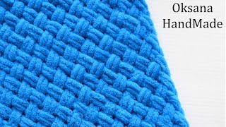 Плюшевый плед из Alize Puffy. Узор Плетенка. Plush blanket