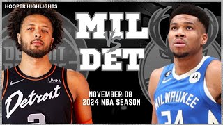 Milwaukee Bucks vs Detroit Pistons Full Game Highlights | Nov 8 | 2024 NBA Season