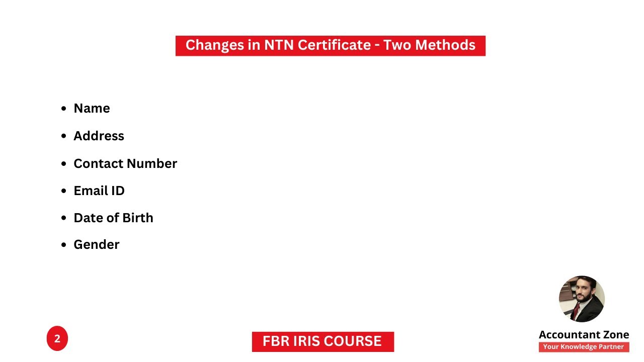 Changes In Ntn Certificate Particulars Two Methods Fbr Course