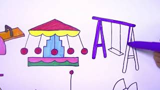 رسم حديق ومتنزه للاطفال رسم الملاهي رسم سهل خطوه بخطوه