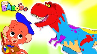 Club Baboo Dinosaur Painting Cartoon | The Tyrannosaurus Rex is covered in paint! | Dino Compilation