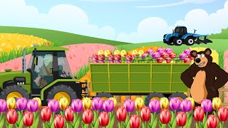 Bear Farm: Growing and harvesting tulip plants to make flower baskets | Farm vehicle