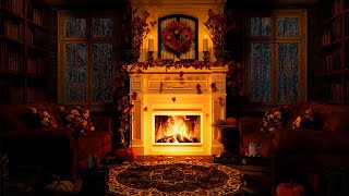 Cozy Autumn Fireplace \u0026 Rain on Window | Crackling Fire, Crinkles, Fall Rain