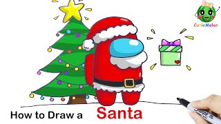 兒童簡筆畫AMONG US聖誕装扮 How to Draw AMONG US Santa \u0026Christmas Tree \u0026 Gift box | Easy Step By Step 簡筆畫教程