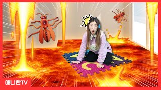 용암 탈출놀이! 라바 벌레 방탈출 버섯 마리오 쿠션 초록천 놀이 The Floor is Lava Challenge [애니한TV]