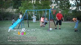 8452 - Fitness Reality Kids 7 Station Sports Series Metal Swing Set with Basketball and Soccer