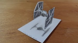 Drawing 3D TIE Fighter from the Star Wars Film - 3D Trick Art on Paper