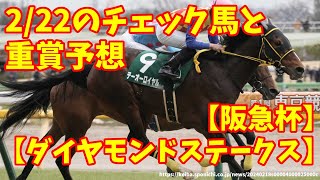 2月22日のチェック馬と重賞予想【ダイヤモンドステークス】【阪急杯】