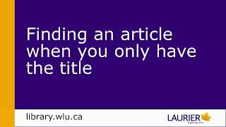 Finding an article when you only know the title