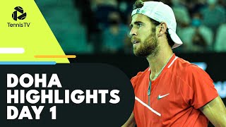 Evans, Khachanov \u0026 Van de Zandschulp Open Play | Doha 2022 Day 1 Highlights