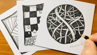 3 Zentangle Patterns - Drawing 3D Illusions - By Vamos
