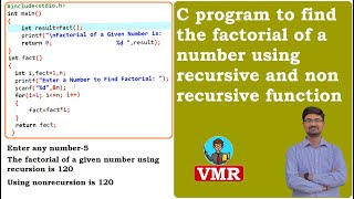 19.C program to find the factorial of a number using recursive and non recursive function | C LAB