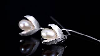 Certified Earrings 925 Sterling silver S925 pure authentic freshwater pearl Thai