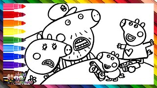 Drawing and Coloring Peppa Pig and George Pig Waking Up the Grandparents 🐷⏰🛏️🐷👵👴🌈 Drawings for Kids