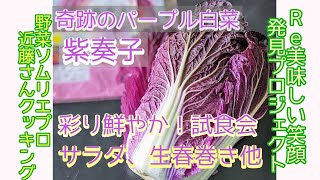 奇跡のパープル白菜・紫奏子を密着取材！阿波食ミュージアム様のご協力で取材が実現しました。第5弾・【試食会編】野菜ソムリエプロ・近藤さんクッキング♬ “映えること間違いなし!!紫奏子がこんな料理に!?”