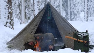 3 Days Solo Winter Wild Camping - Hiking Off Trail in Snow - Lavvu Shelter