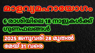 മാളവ്യമഹായോഗം2025 ജനുവരി മുതൽ മേയ് വരെ 6 രാശിയിലെ 18 നാളുകാർക്ക് ഗുണഫലങ്ങൾ തൃപ്പാദമഠം തിരുവിതാംകൂർ