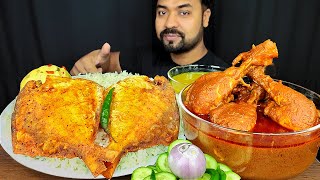 POMFRET FISH FRY, MASHED POTATO, SPICY CHICKEN CURRY, RICE, CHILI MUKBANG EATING SHOW | BIG BITES