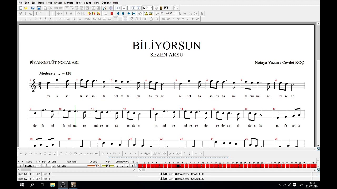 BİLİYORSUN SEZEN AKSU NOTA - YouTube