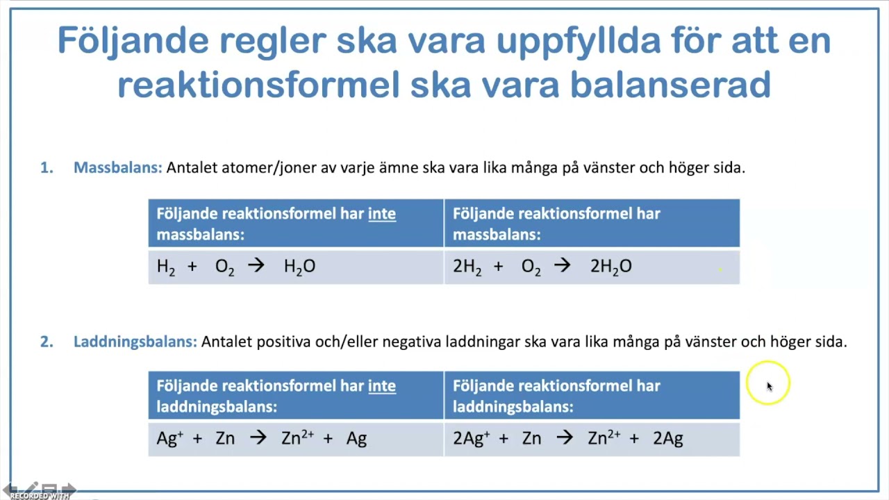 Kemiska Reaktioner: Att Skriva Och Balansera Reaktionsformler - YouTube