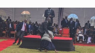 Strange Woman "atttacks" President Ruto At Kelvin Kiptum Funeral While Giving Speach