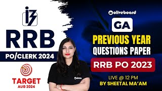 RRB PO GA Previous Year Paper 2023 | RRB PO General Awareness 2024 | RRB PO 2024 | By Sheetal Ma'am