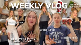 WORK WEEK IN MY LIFE: first week in my new home, trader joe's haul, amazon home hauls, cook with me
