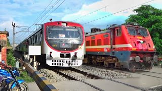 Unique Katwa-Howrah BEML EMU \u0026 WAP-4 Teesta Torsa Express Crossing Through Railgate Furiously | ER