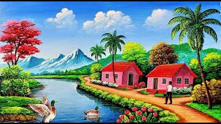 riverside scenery painting/ drawing of nature/  beautiful scenery painting Acrylic Painting