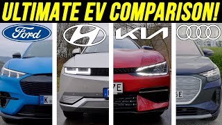 Best EV comparison! Tesla Model Y vs Mustang Mach-E Kia EV6 Ioniq 5 VW ID4 Audi Q4 BMW iX3 Volvo C40