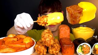 ASMR 매콤한 분모자 떡볶이와 매운 통스팸 감자핫도그 통김밥 먹방~! Spicy Tteokbokki With Spam 🔥 Potato Corn Dog Gimbap MuKBang