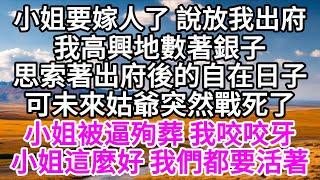 小姐要嫁人了，說放我出府，我高興地數著銀子，思索著出府後的自在日子，可未來姑爺突然戰死了，小姐被逼殉葬，我咬咬牙，小姐這麼好，我們都要活著 【美好人生】