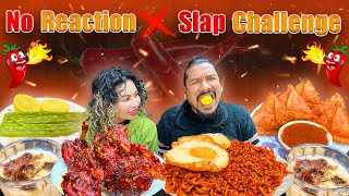 NO REACTION 🚫 SLAP CHALLENGE 🤚|| FUNNY FOOD CHALLENGE 😂 || SPICY KOREAN NOODLES, SAMOSA, CHICKEN 🤤🍜🍗