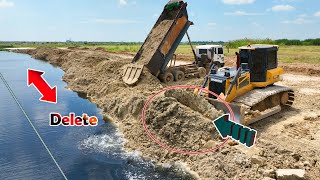 Wow!! Incredible Action Of Shantui Bulldozer And Team Works Dump Trucks Waiting To Loading Soil