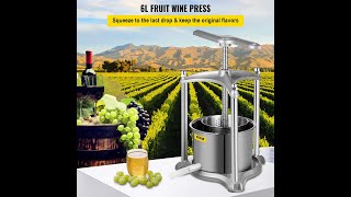 VEVOR Fruit Wine Press, 1.6Gal Wine Press, 6L Fruit Cider Grinder w/Dual Stainless Steel Barrels.