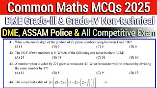 DME Grade-lll Common Maths MCQ 2025 || dme Non Technical important question || Maths MCQ