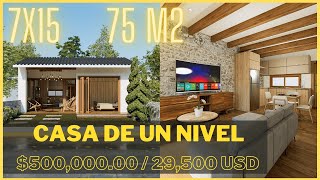 PLANOS CASA ECONÓMICA  DE UNA PLANTA CON 2 HABITACIONES | COSTO $500,000.00 / 29,500 USD