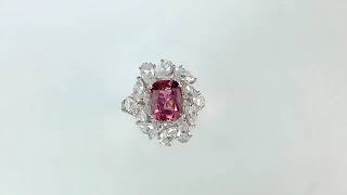 2024-047 TRACY FLOWER FANCY HALO- BERRY PINK LONG CUSHION 2.69CT | Tracy, Tourmaline, Halo Ring