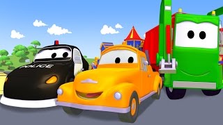Tom The Tow Truck with the Garbage truck, the Crane, the Police Car and other vehicules in Car City