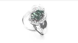 Johareez 1.60CTW Genuine Emerald \u0026 Diamond.925 Sterling Silver Ring