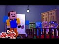 MY BABYSITTER IS .... HELLO NEIGHBOUR !!! Minecraft w/ Little Kelly , Little Carly and Sharky